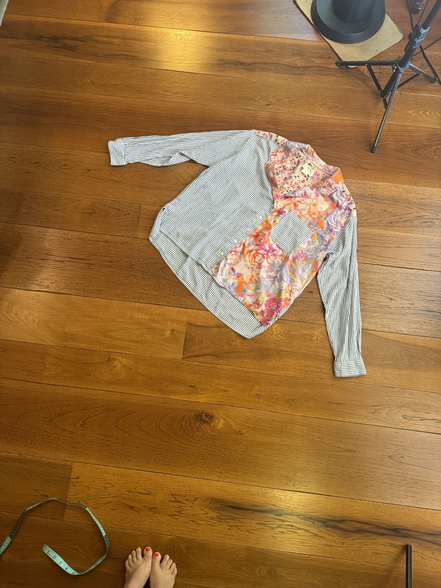 Anthropologie Maeve Mixed Media Multicolor Floral and Stripe Button Down