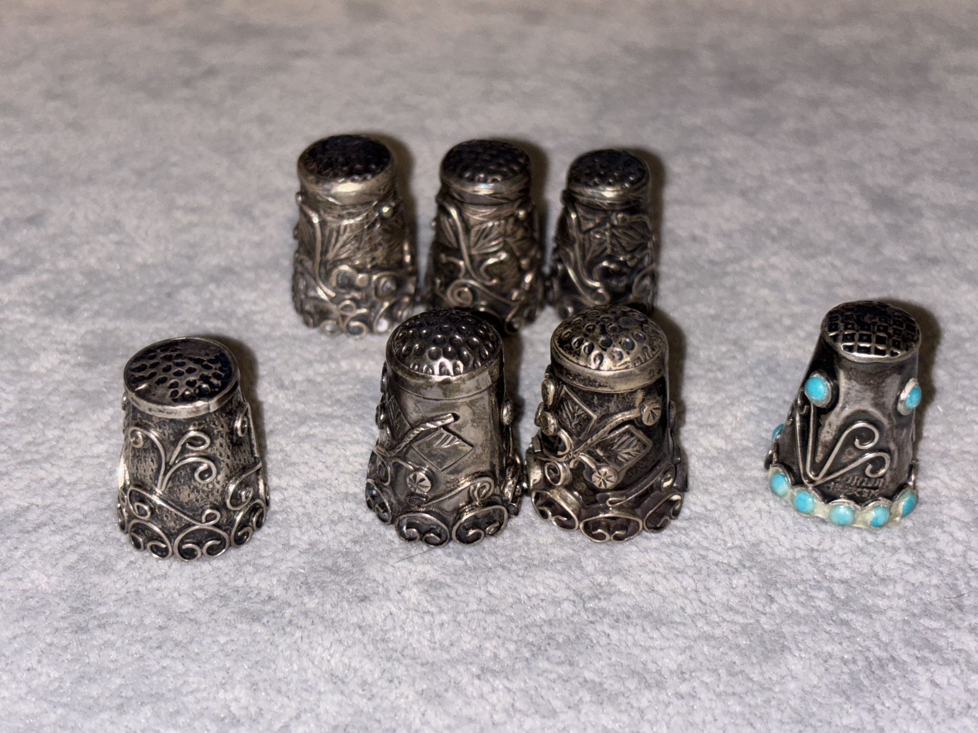 Vintage Sterling 925 Silver Thimble Set Of 7 Stamped