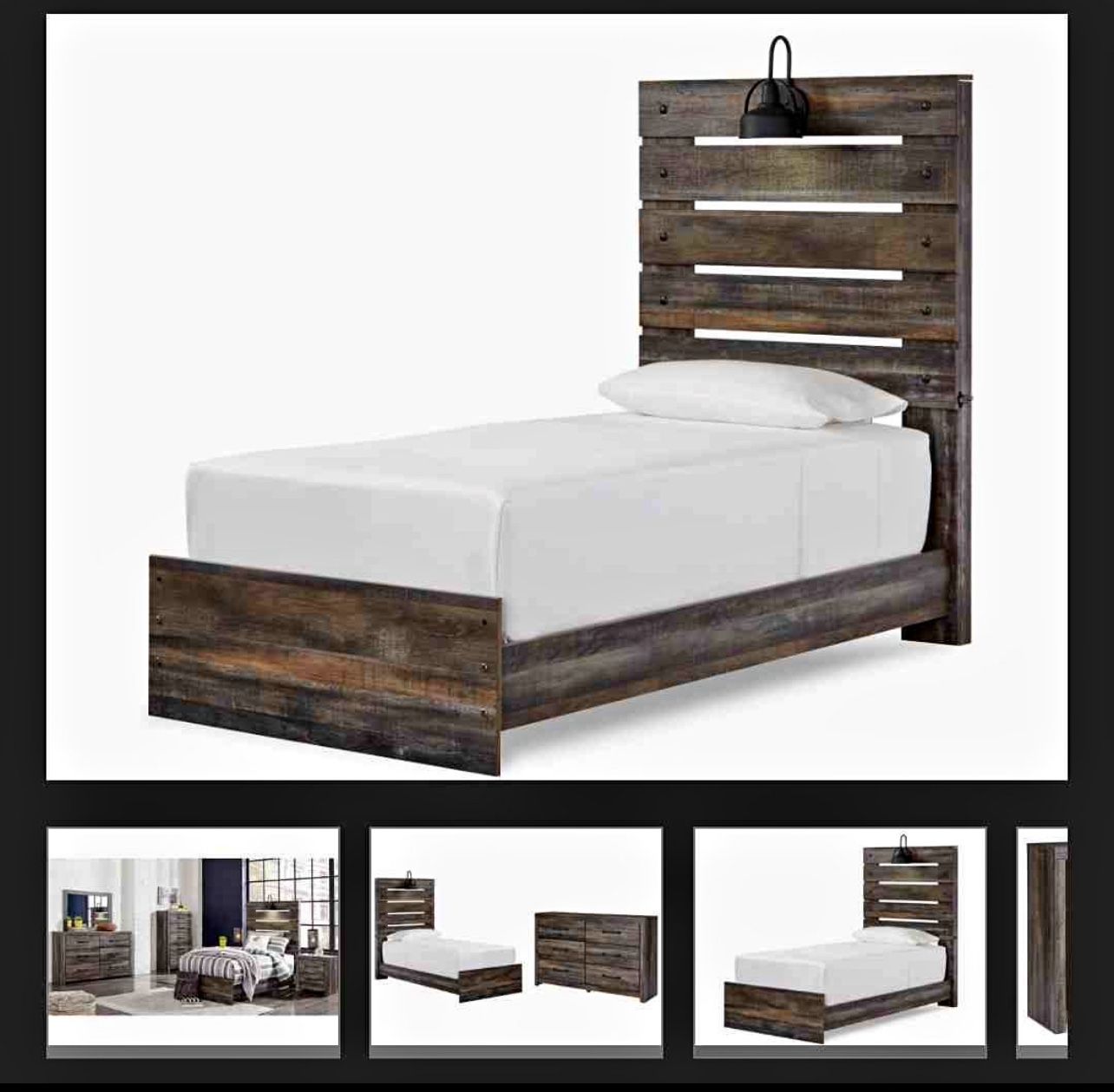 2 Drystan Twin Panel Beds with Mattress and Boxsprings