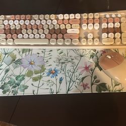 Set tastiera e mouse wireless 2.4G full-size, tasti rotondi multicolore in stile macchina da scrivere, graziosi colori pastello, compatibile con noteb