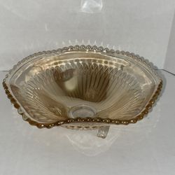 Vintage 1940s Jeanette Anniversary Marigold Carnival Glass 3 Footed Ribbed Bowl