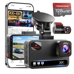 4K+4K Dash Cam Front and Rear, Free 128GB Card Included, 5.8GHz WiFi Dash Camera for Cars