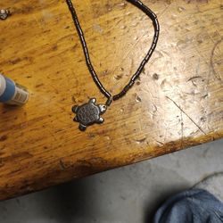 Carved Hematite Turtle Necklace