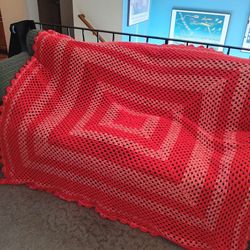 Huge 74"×80" Vintage Hand-crotched Afgan / Throw