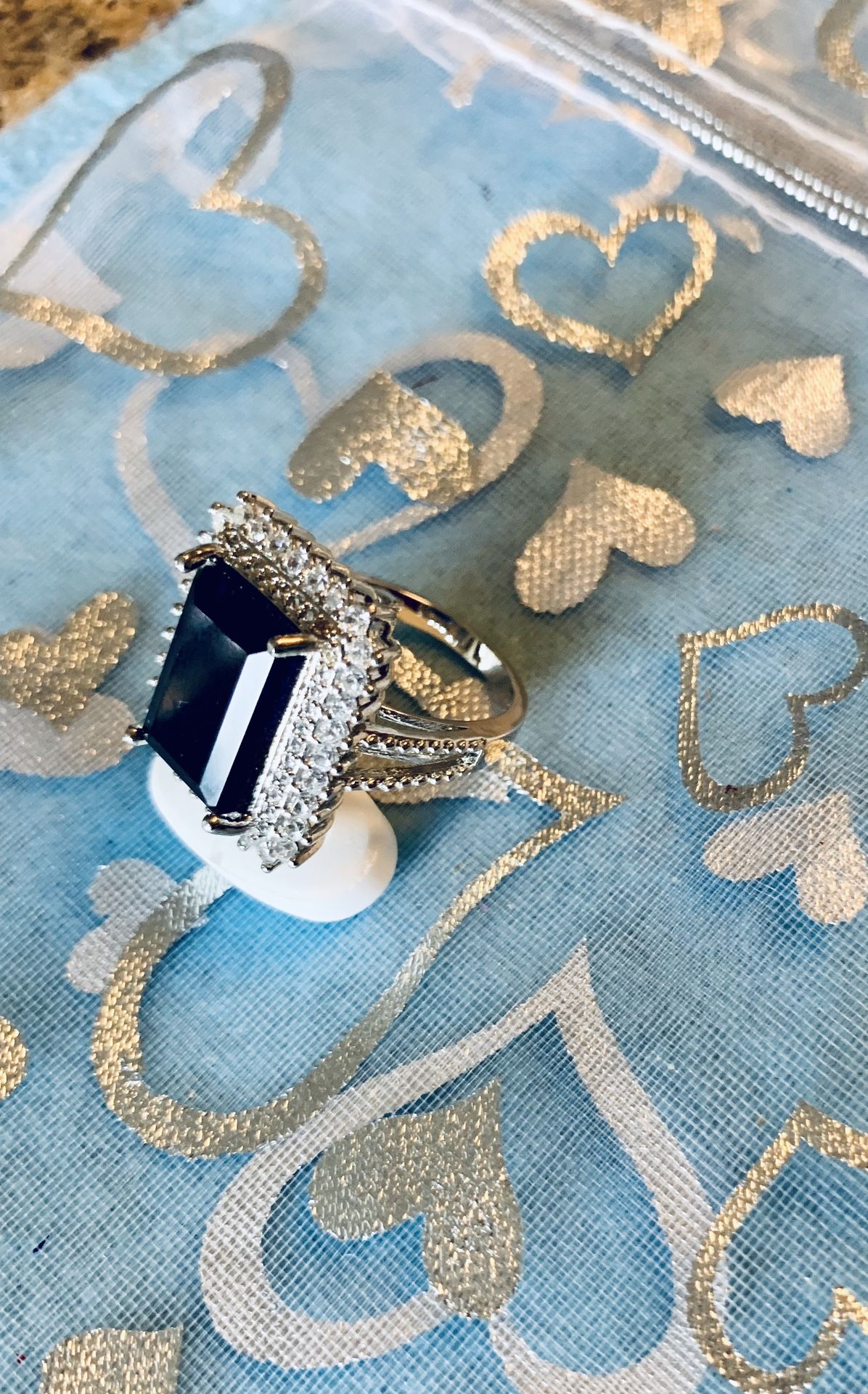 925 sterling silver square stone sapphire ring