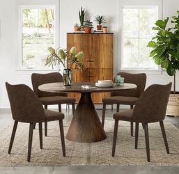 Dining Chairs Set of 2, Modern PU Leather Dining Room Kitchen Side Chair with Padded Seat and Wood Legs Restaurant/Cafe, Dark Brown