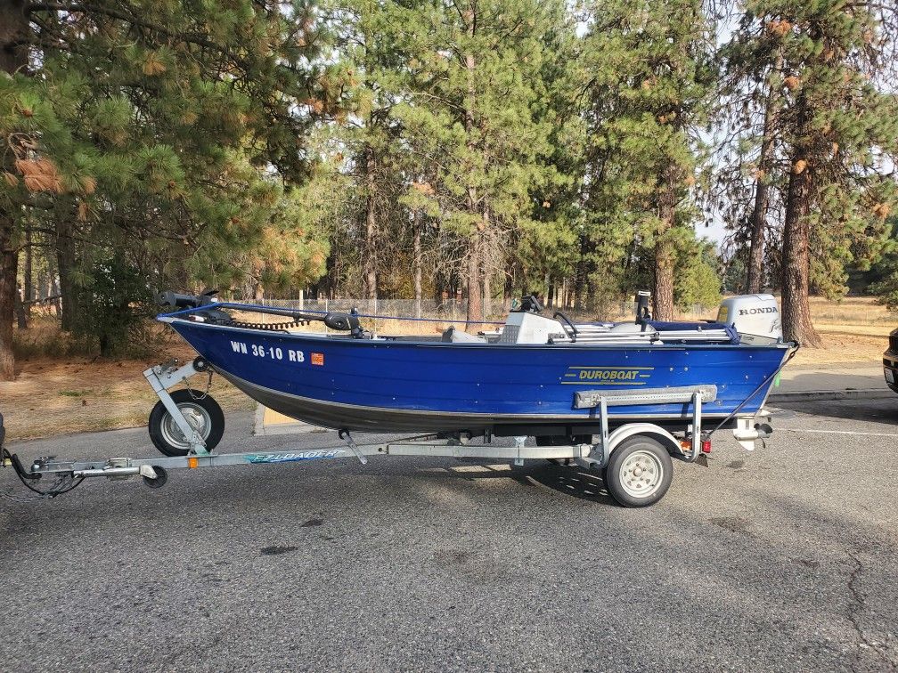 14FT DUROBOAT ALUMINUM BOAT 30HP HONDA GALVANIZED TRAILER