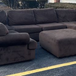 Brown Sectional Couch Set With Ottoman 
