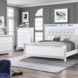 New LED White Bedroom 4pc Set Home Decor Furniture Lehigh 