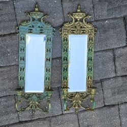 Antique Mirror Sconce Gold Bronze Pair