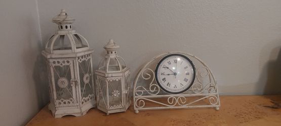 Mantel Clock and candle lanterns $45 OBO