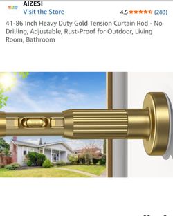 41-86 Inch Heavy Duty Gold Tension Curtain Rod - No Drilling, Adjustable, Rust-Proof for Outdoor, Living Room, Bathroom