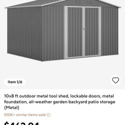 10x8 ft outdoor metal tool shed, lockable doors, metal foundation, all-weather garden backyard patio storage  (Metal)