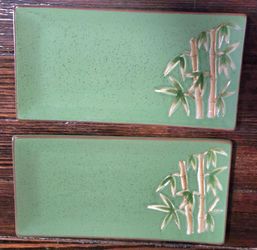 Two World Market Art Pottery Bamboo Serving Plate
10.5 inches long by 5.38 inches wide.