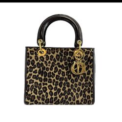 Christian Dior - Leopard Lady Dior / Black Patent Leather - Medium Top Handle