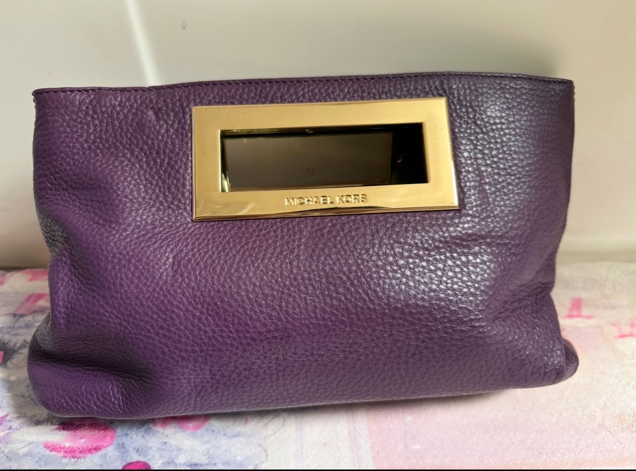 Michael Kors Leather Purple Clutch handbag 13”x8”
