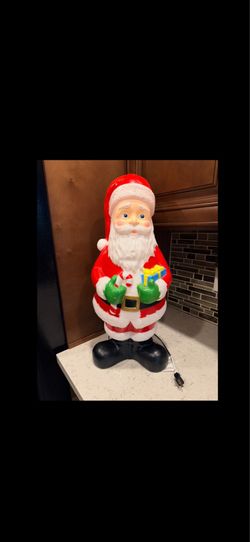 Blow Mold - 24 inch Rosy Cheek Santa with Candy 🍬 cane and present 🎁 (Like New)