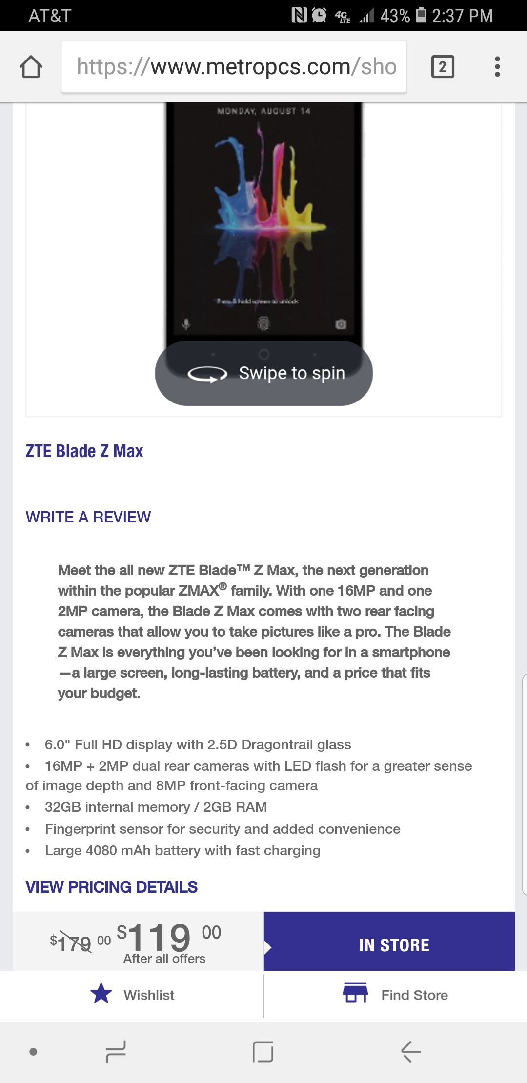 ZTE Blade Zmax Metro PCS