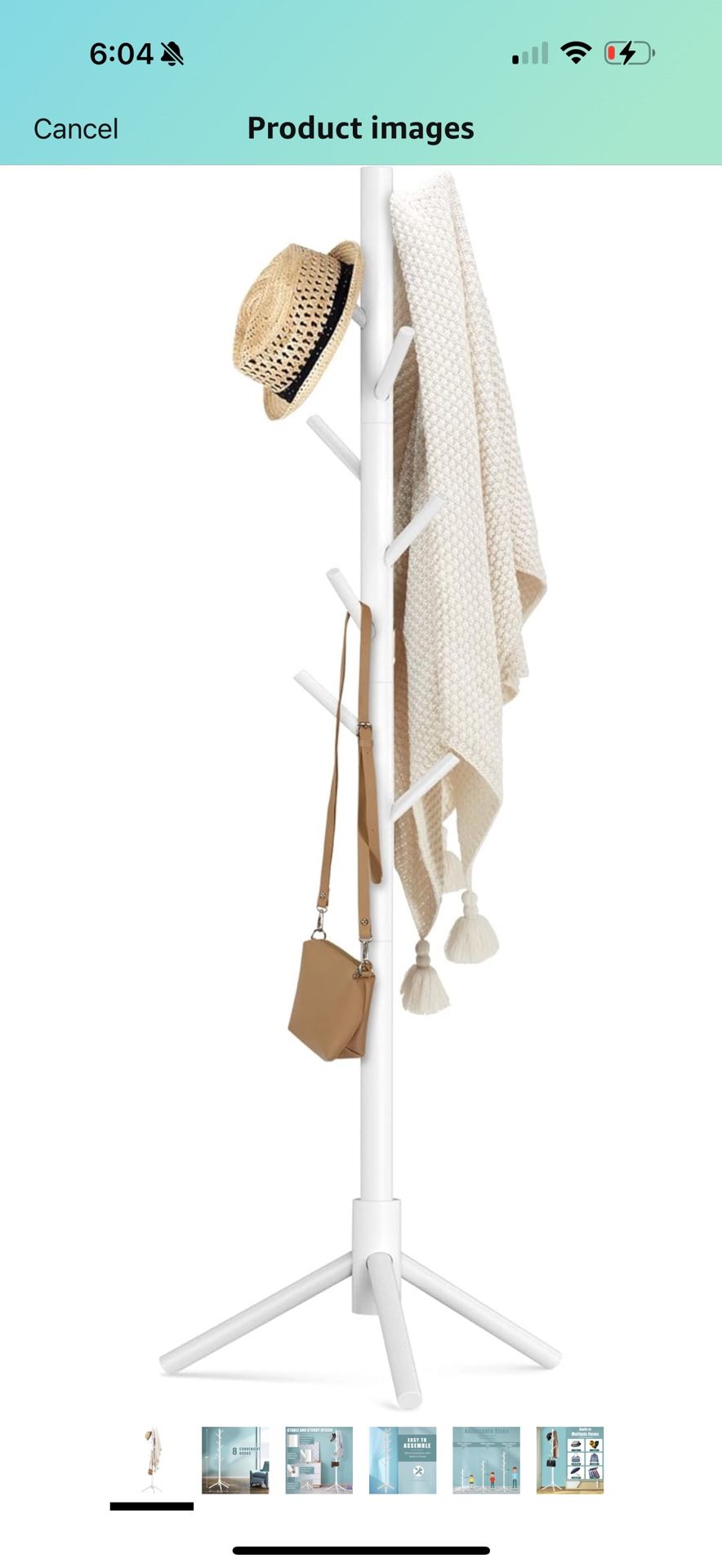 Haddockway Wooden Coat Rack Stand with 8 Hooks New Zealand Pine 3 Adjustable Coat Standing Tree Easy Assembly for Coats, Hats, Scarves and Handbags fo