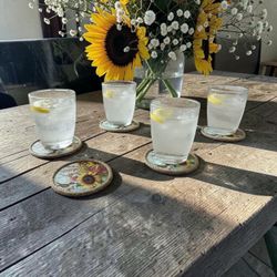 Hand crafted cork mod podge sunflower coasters set of 6.
