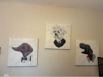 Three Dog Prints Wall Art Decor 20x20
