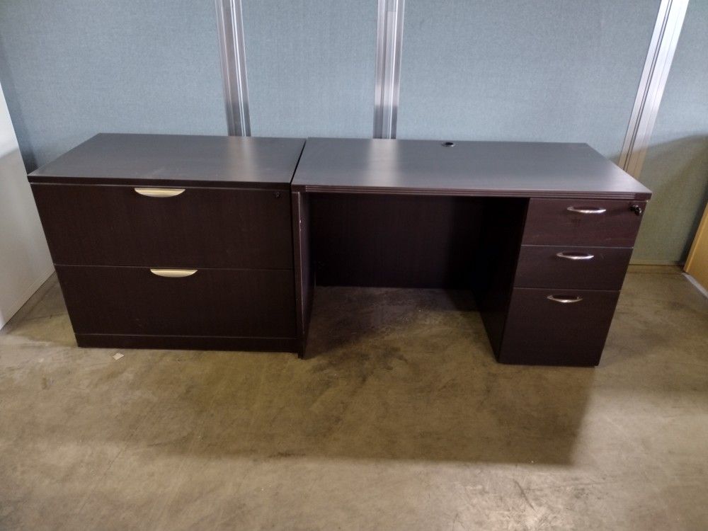 Chocolate Brown Desk With Silver Storage Handles