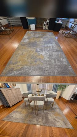 Large Abstract Gray and Gold Area Rug