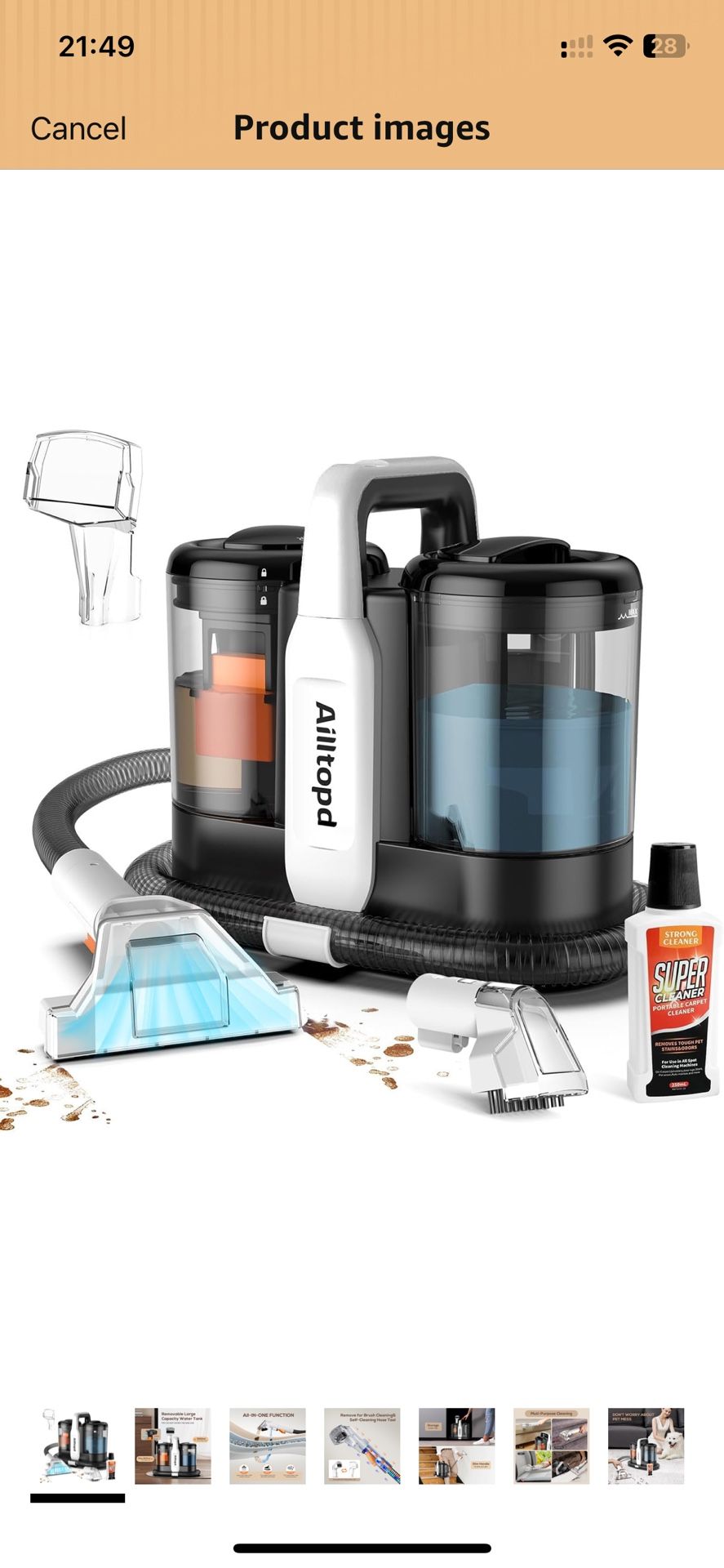 Portable Carpet & Upholstery Spot Cleaner, 15Kpa Powerful Suction & Spot Remover, Deep Stain Cleaning for Carpet, Car Seats, Pets, Stairs, Couches, wi