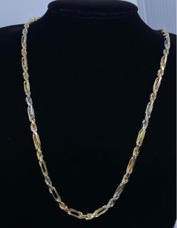 $6300 Three Tone Yellow White and Rose Gold Figarope Chain Necklace