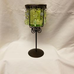 Green Beaded Candle Holder With Black Stand 