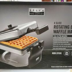 BELLA PRO SERIES 4-SLICE ROTATING STAINLESS STEEL WAFFLE MAKER (NEW)
