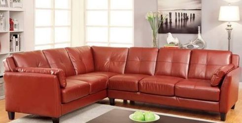 Mahogany Red Leatherette Sectional Sofa Couch