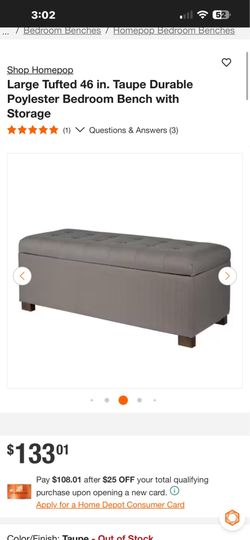 Large Tufted 58 in. Taupe Durable Poylester Bedroom Bench with Storage  206 $80