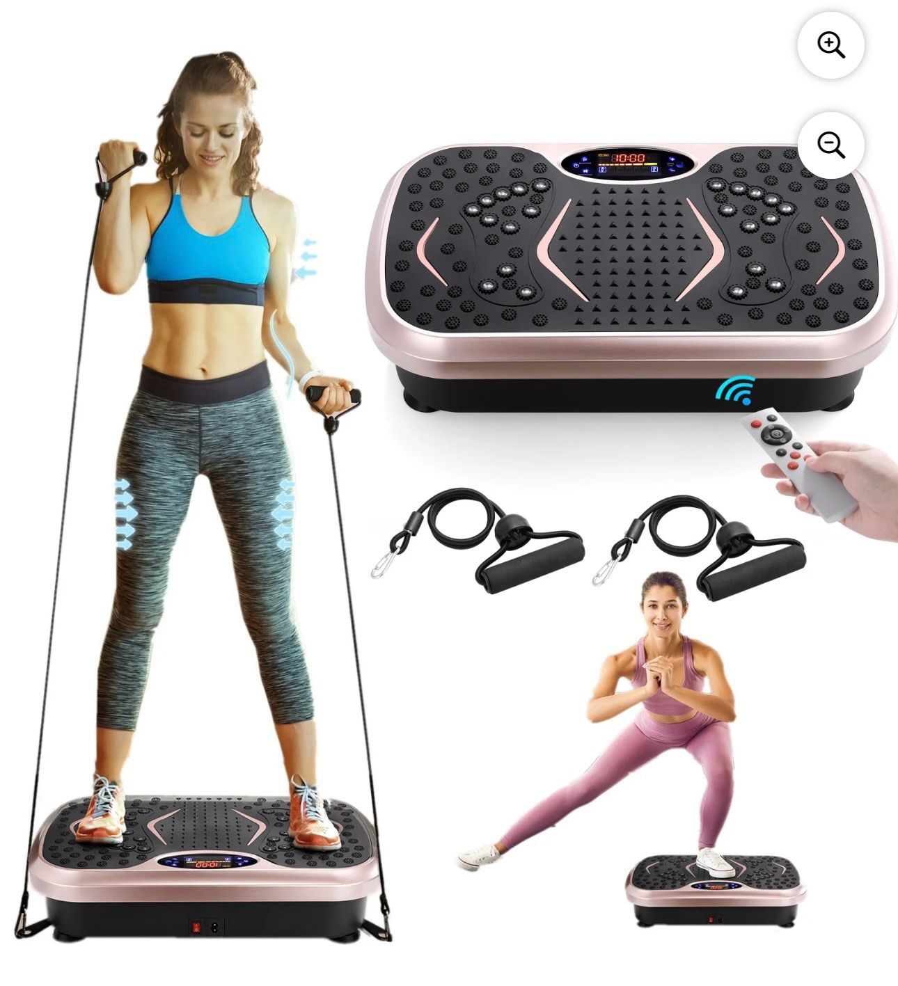 Vibration Plate Exercise Machine Lymphatic Drainage Platform Whole Body Shaker w/ 2 Resistance Bands, Home Workout Training Equipment for Weight Loss