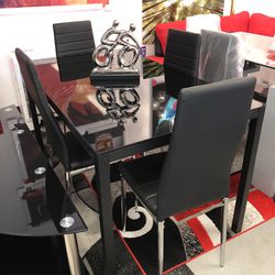 New Black Glass Top/metal Legs With 4 Chairs (grey,black,white,red) Visit Us At 5513 8th Street W Suite 10 Lehigh  K Furniture And More 