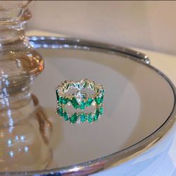  NEw Emerald  Gold Plated Ring Size 6.5