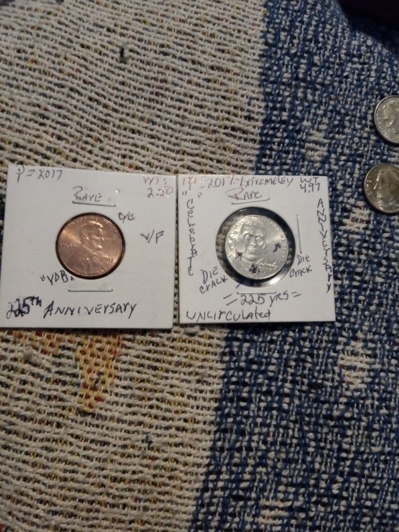 Extremely Rare Coin Lincoln & Jefferson. (2017)"P". Celebrating . 225yrs. Anniversary.