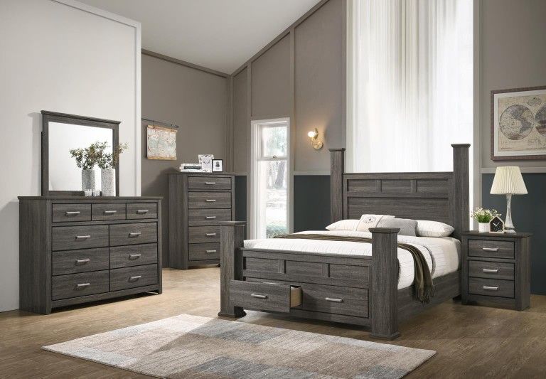 4 PC SET 1 QB+ 1 DR + 1 MR + 1 NS + NEW IN BOX (MATTRESS AND CHEST SOLD SEPARATELY)