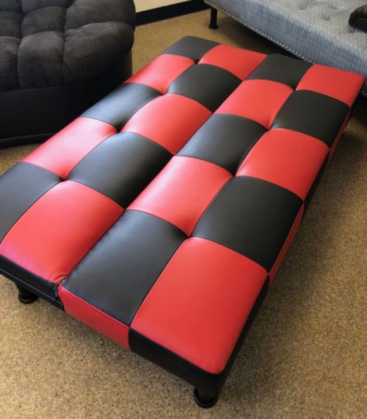 Brand New Checkered Leather Tufted Futon