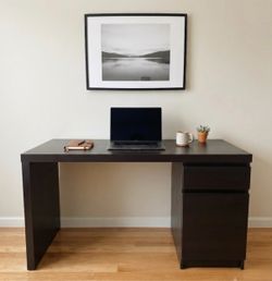 IKEA MALM Desk with Drawer & Cabinet Black Office Computer