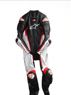 Alpinestars Missile V2 1-Piece Leather Racing Suit (Black/White/ Red Fluo), size USA 42/ EUR 52.