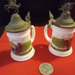 4" Miniature Schnapskrugerl
 Glass Beer Stein Set
Vintage Pewter Lid-made in  W. German