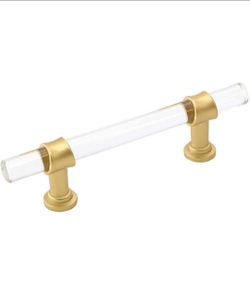 TEN - 5 Inch C-C Lucite Handles Acrylic Cabinet Handle Knob Drawer Pull Kitchen Hardware Clear Gold