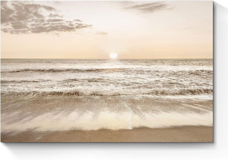 Coastal Beach Canvas Wall Art: Sea Waves Painting Sunset Ocean Scenery Pictures Contemporary Tropical Nature Photography Prints Modern Seascape Artwor