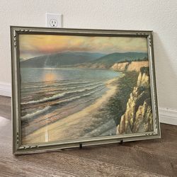 Framed Coastal Sunset Painting 16/20 inches 