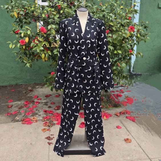 Black and white crescent moon print suit set