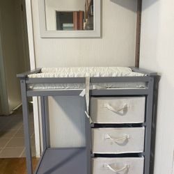 Grey Changing Table With Drawers And Space For Laundry Basket