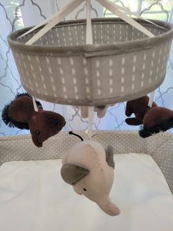 Baby Crib Mobile - Gray, Beige, White, Anim