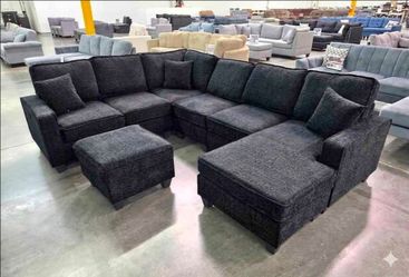 Large Dark Gray Sectional Sofa with Ottoman
