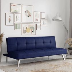 Futon With USB Charger Plugged, Can Be Converted To Bed, Material Dark Blue Color, Clean And Barely Used